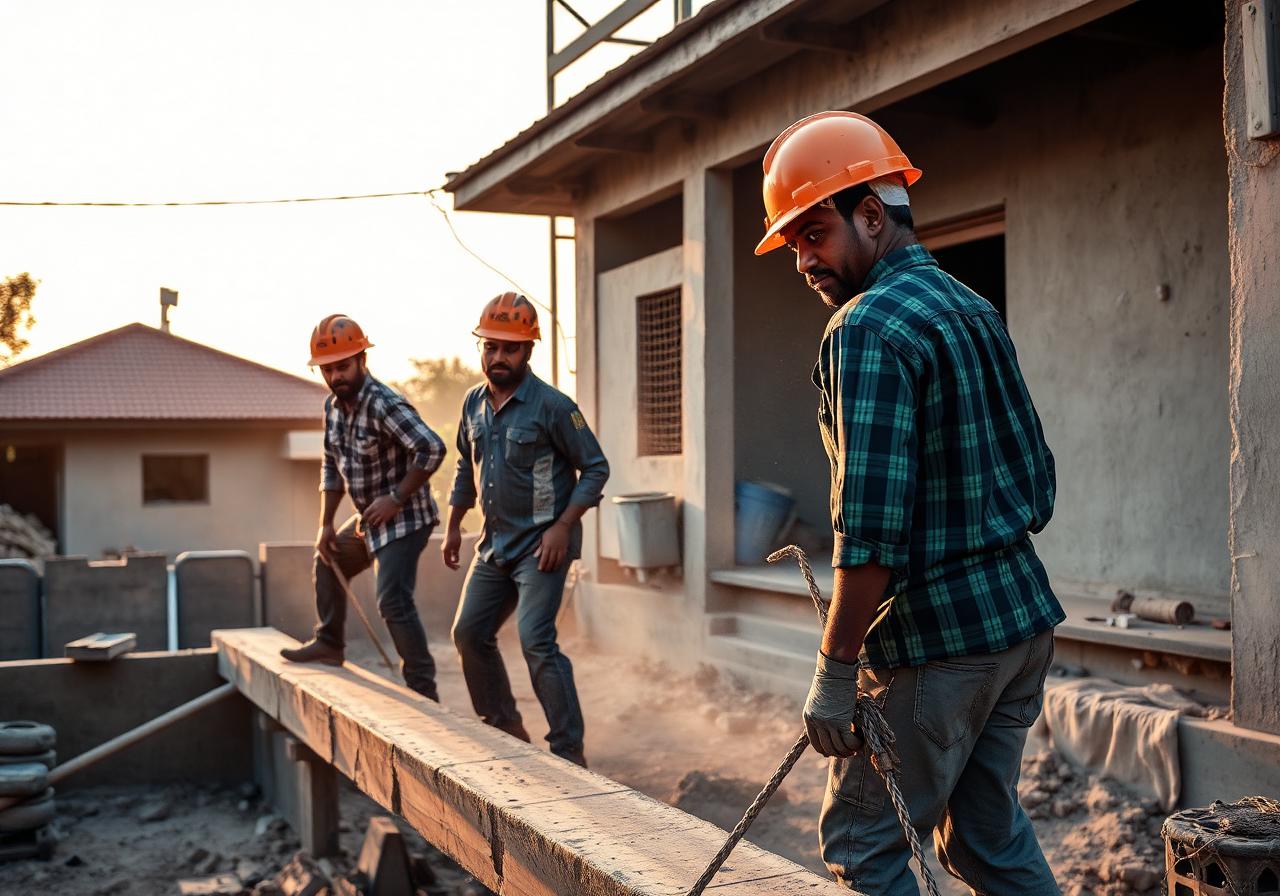 Builders at construction site